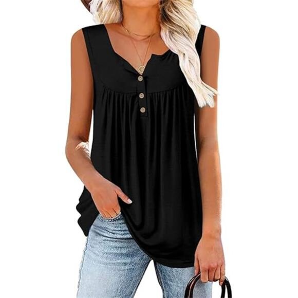 Women’s Casual Button-Up Ruffle Tunic Top - Fit & Flare - Picture 6 of 6